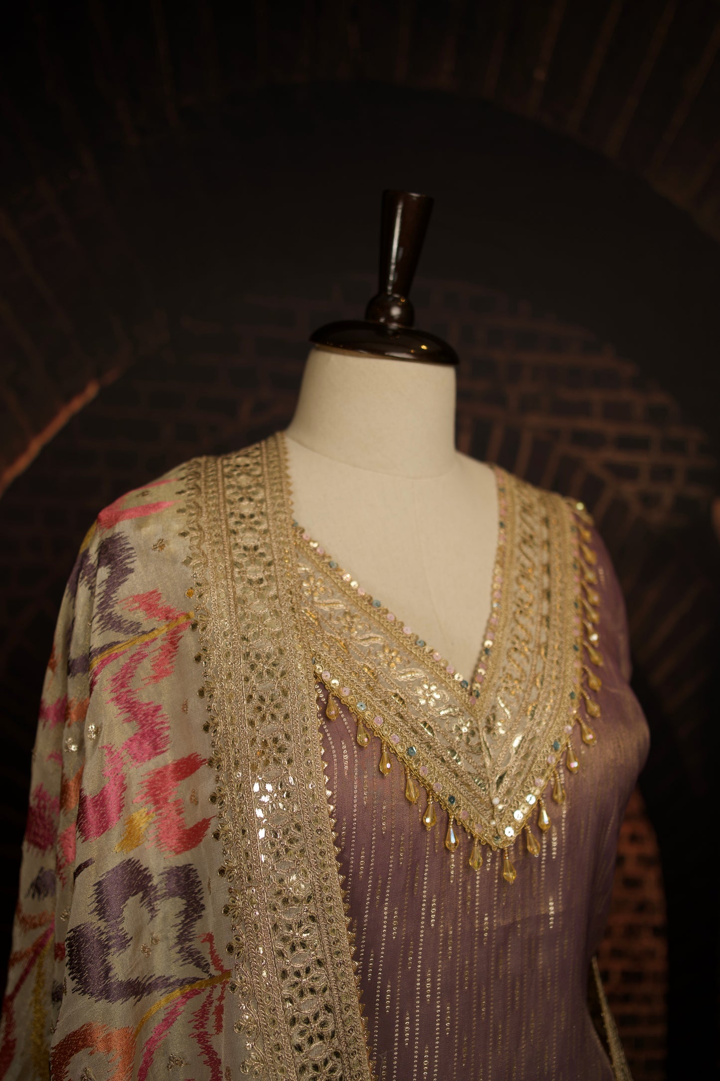 Pure Silk Tissue Dress with Vibrant Phulkari Dupatta