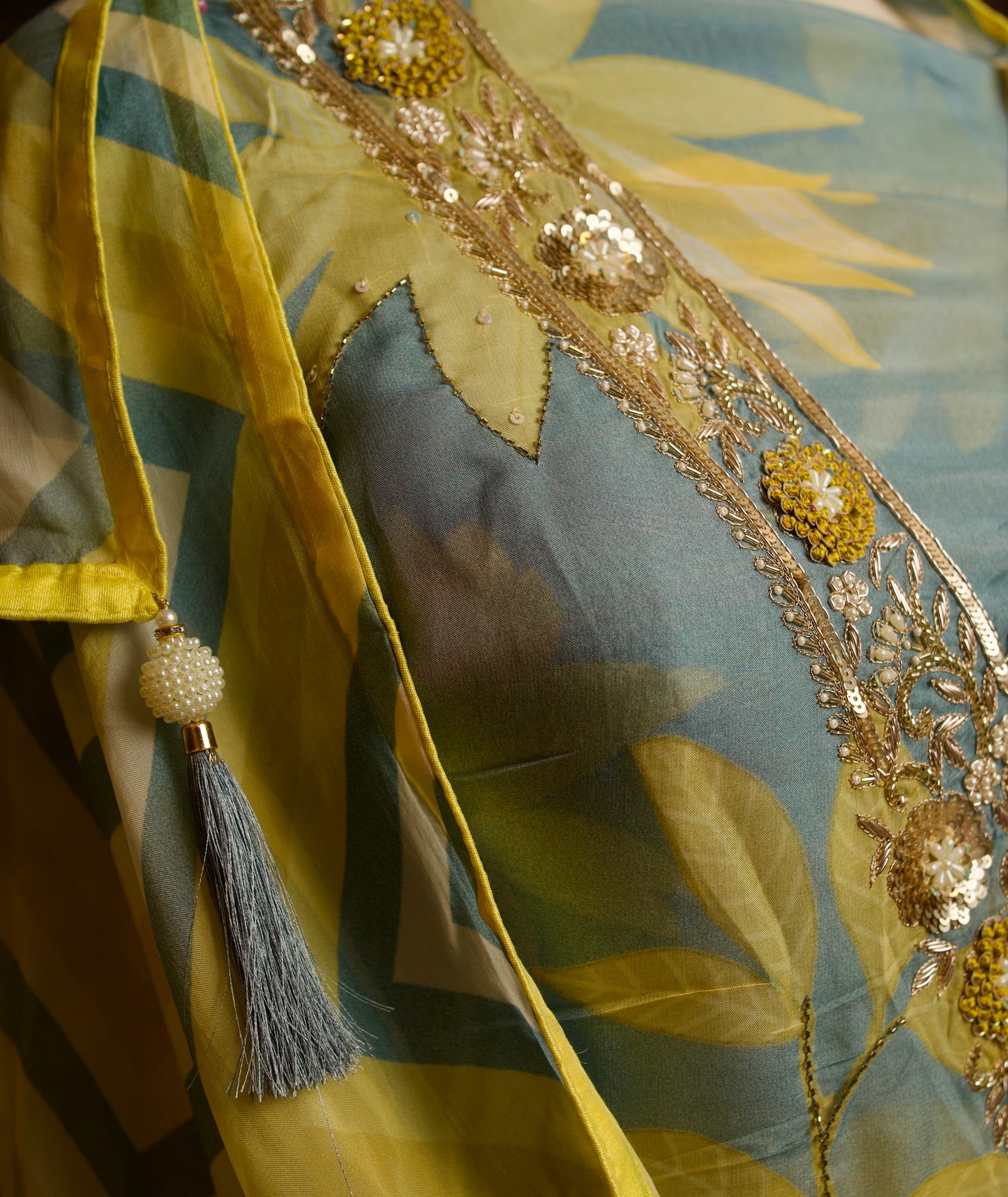 Printed Organza with Cutdana Detailing