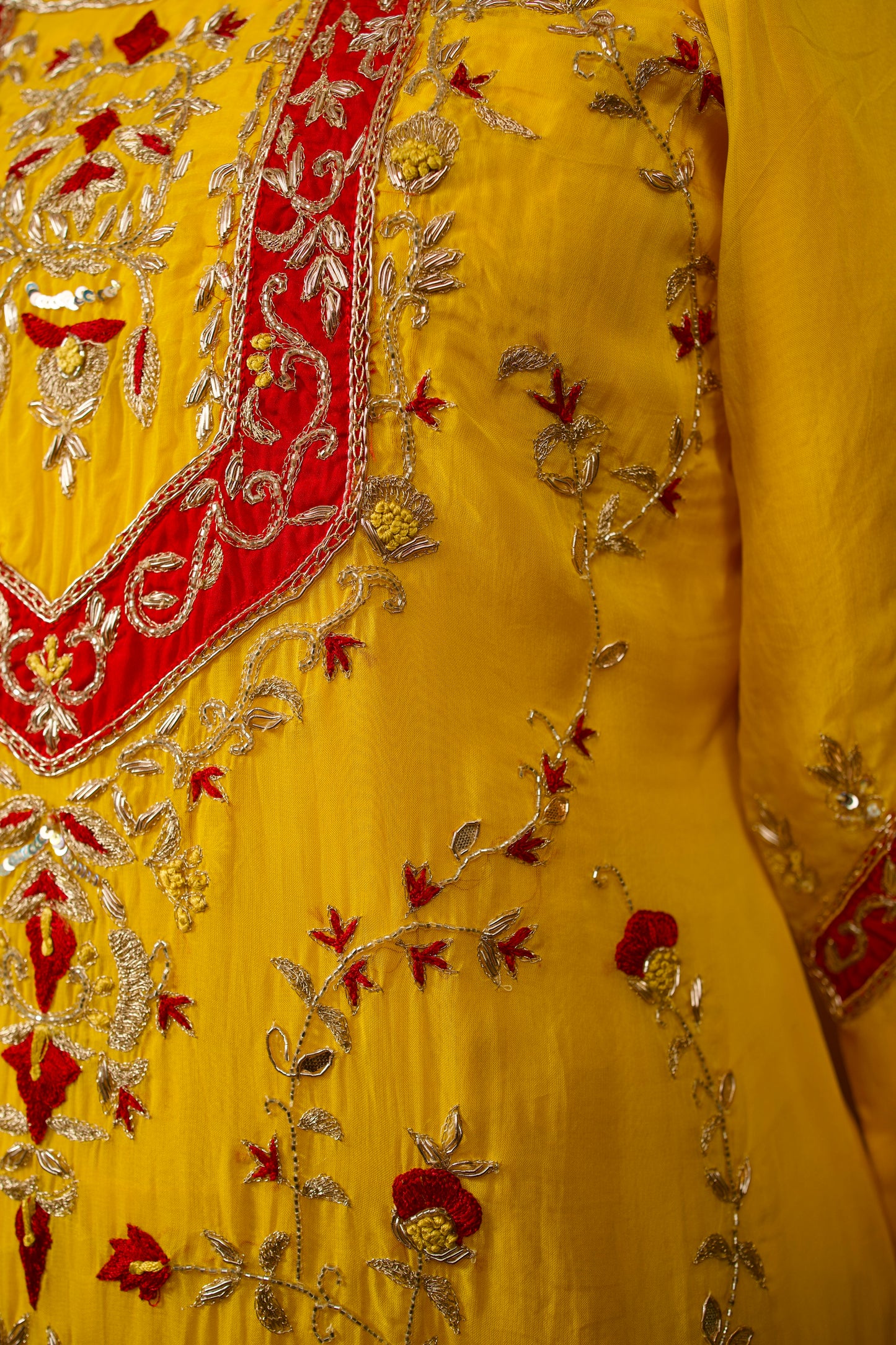 Yellow Organza Suit with Handwork