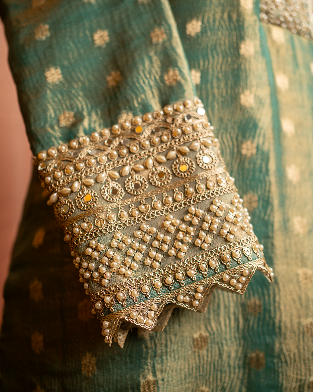 Pure Tissue Silk Banarasi Suit with Pearl Work Border
