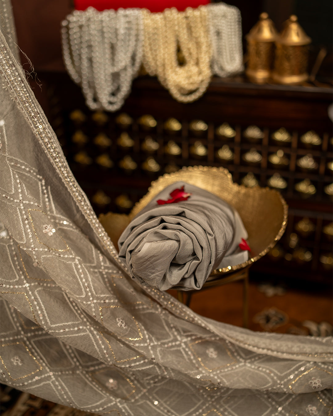 CHICKANKARI GREY WITH HANDWORK