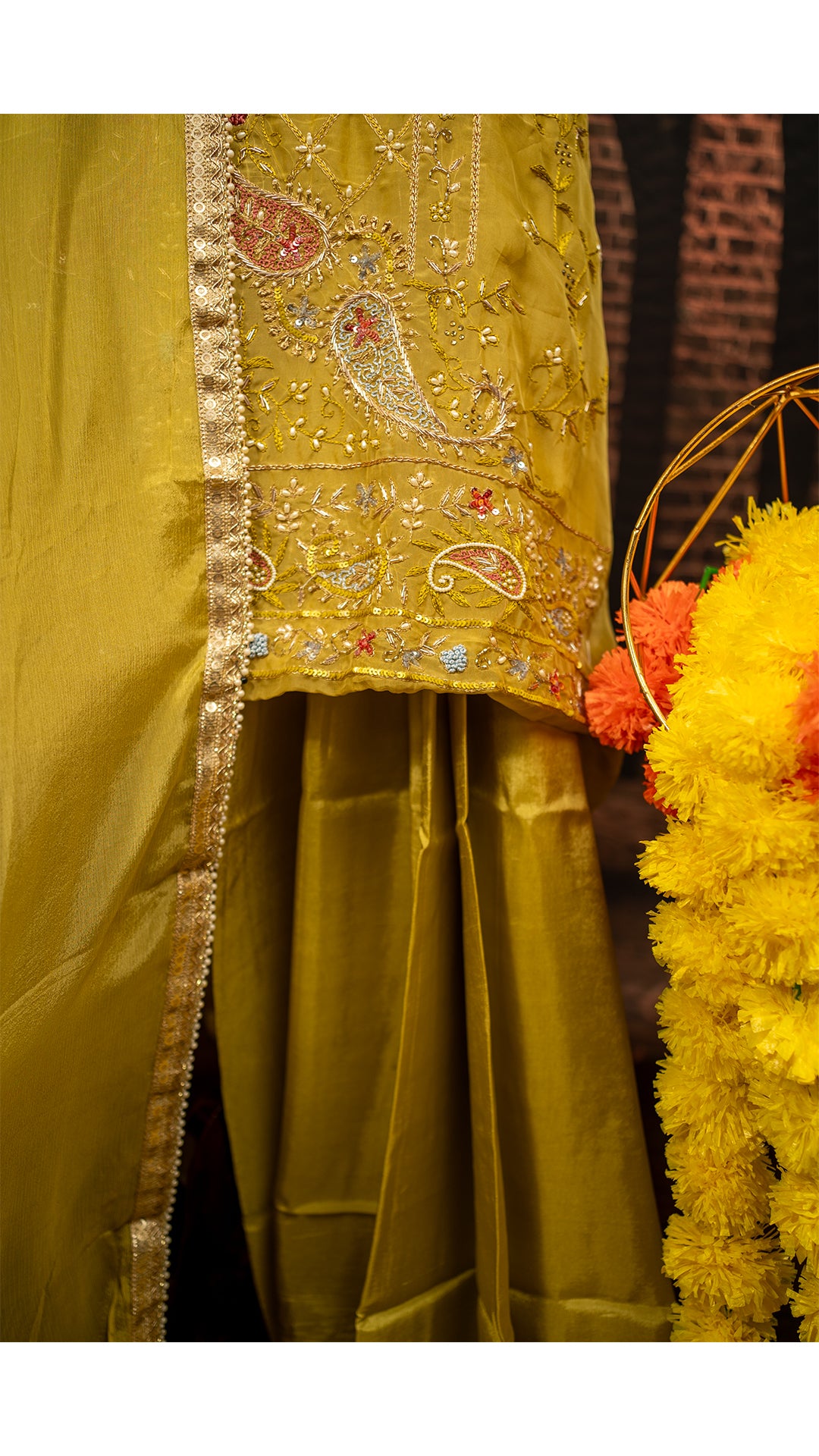 OLIVE ORGANZA WITH CHINON EMBROIDERY