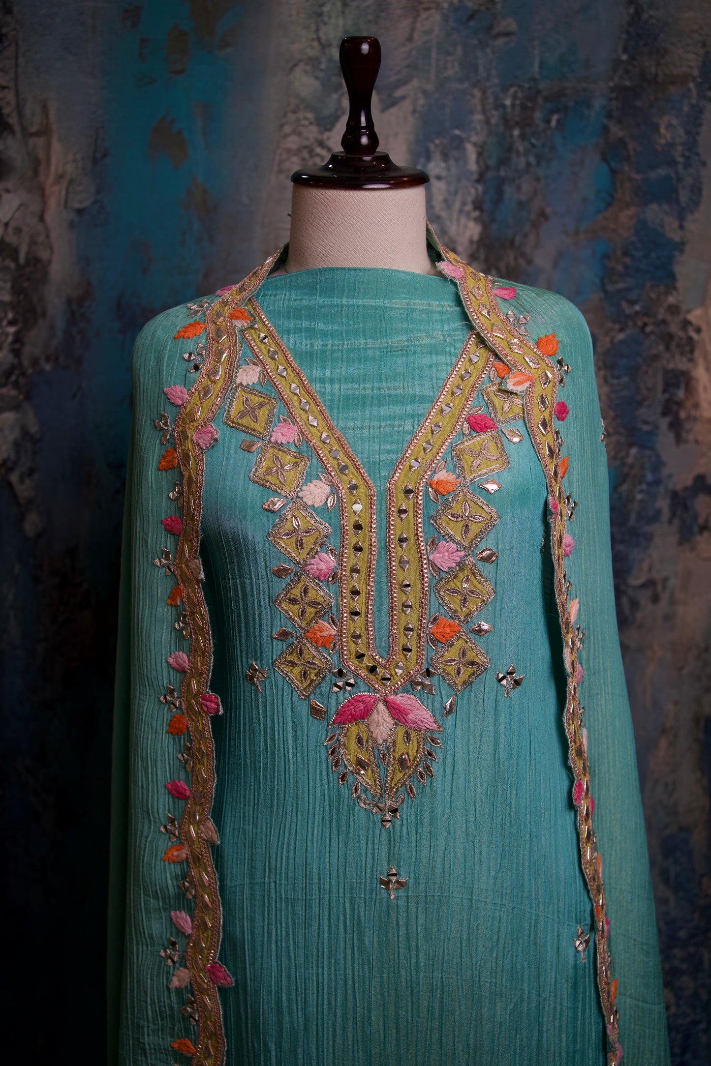 CRUSH TISSUE SILK WITH GOTA PATTI AND MIRROR