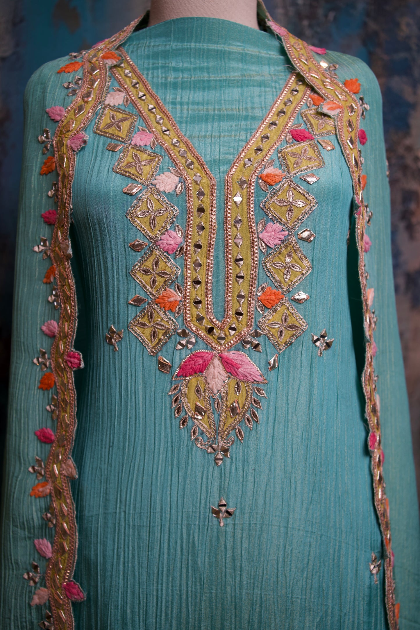 CRUSH TISSUE SILK WITH GOTA PATTI AND MIRROR