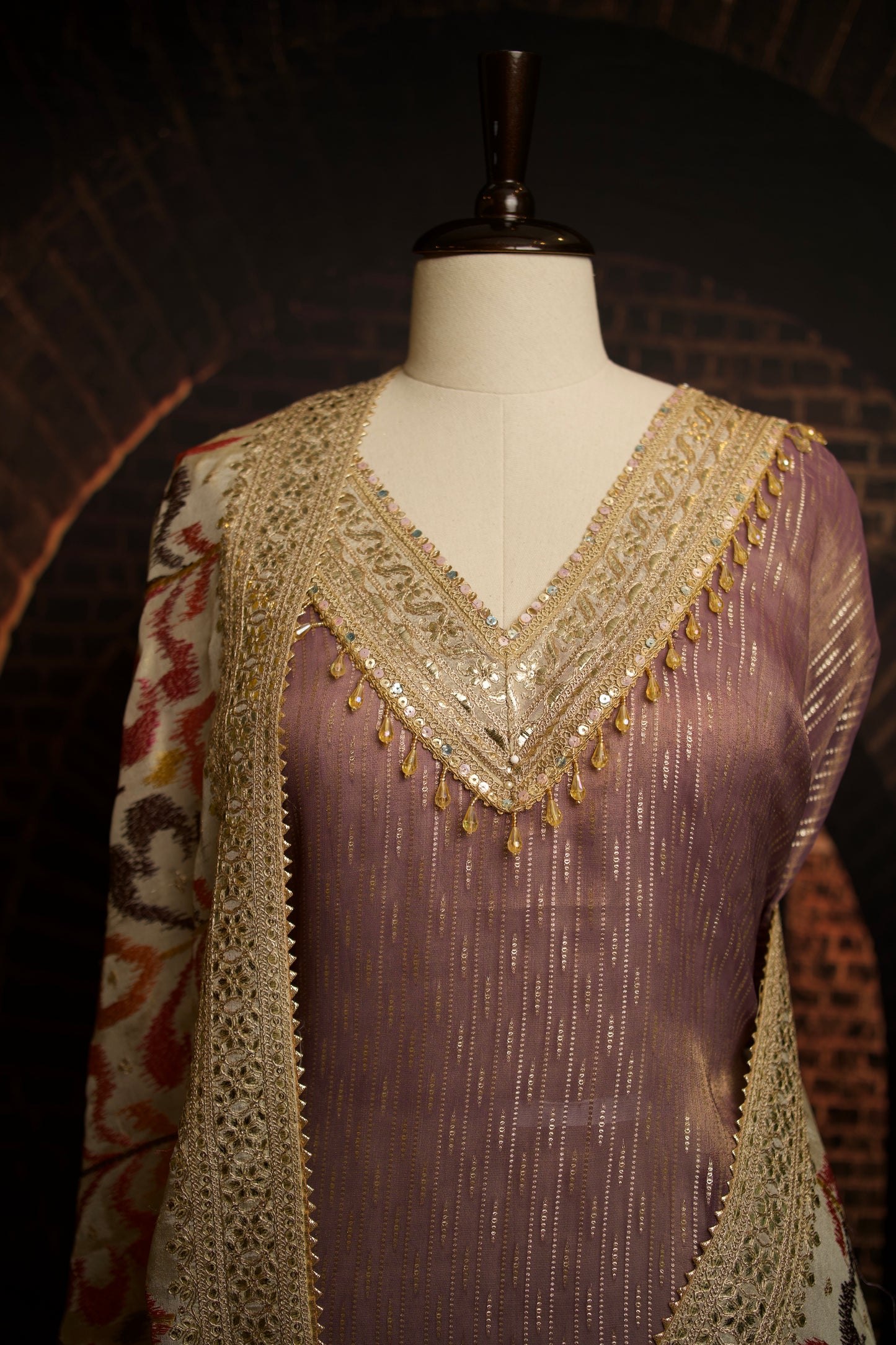 Pure Silk Tissue Dress with Vibrant Phulkari Dupatta