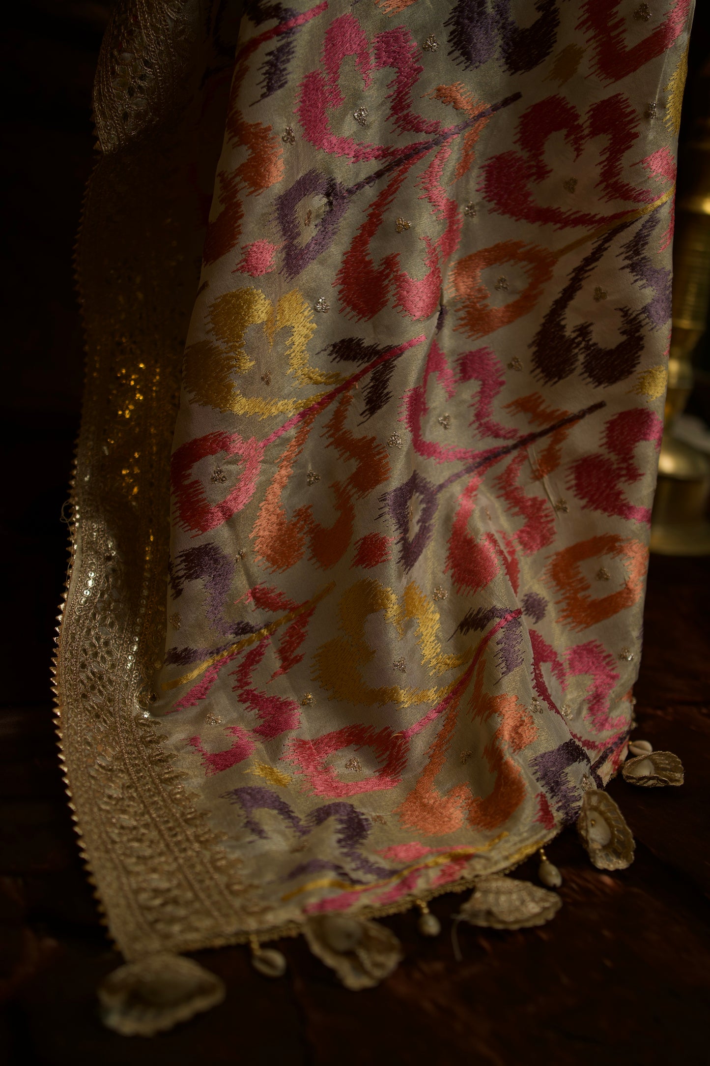 Pure Silk Tissue Dress with Vibrant Phulkari Dupatta