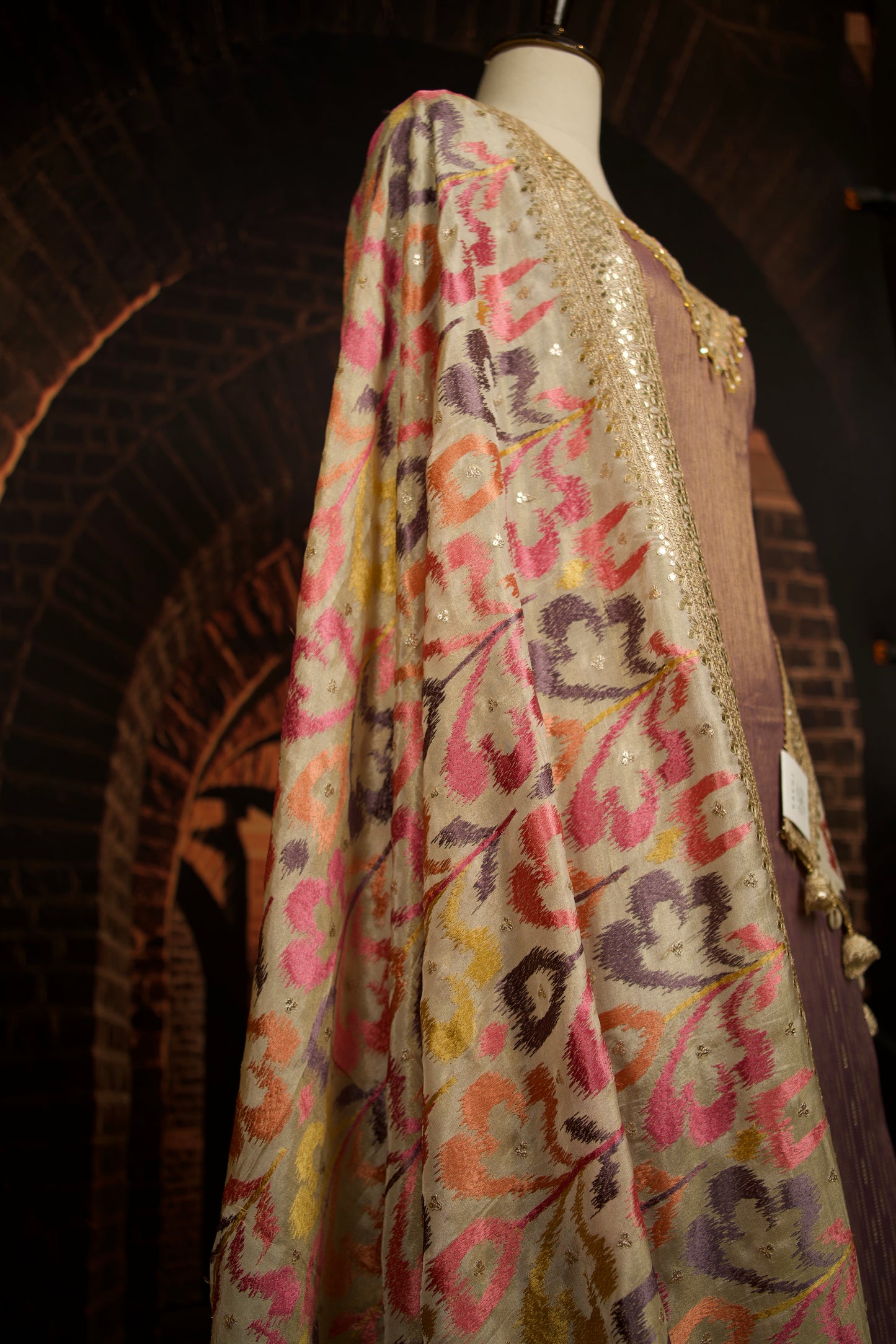 Pure Silk Tissue Dress with Vibrant Phulkari Dupatta
