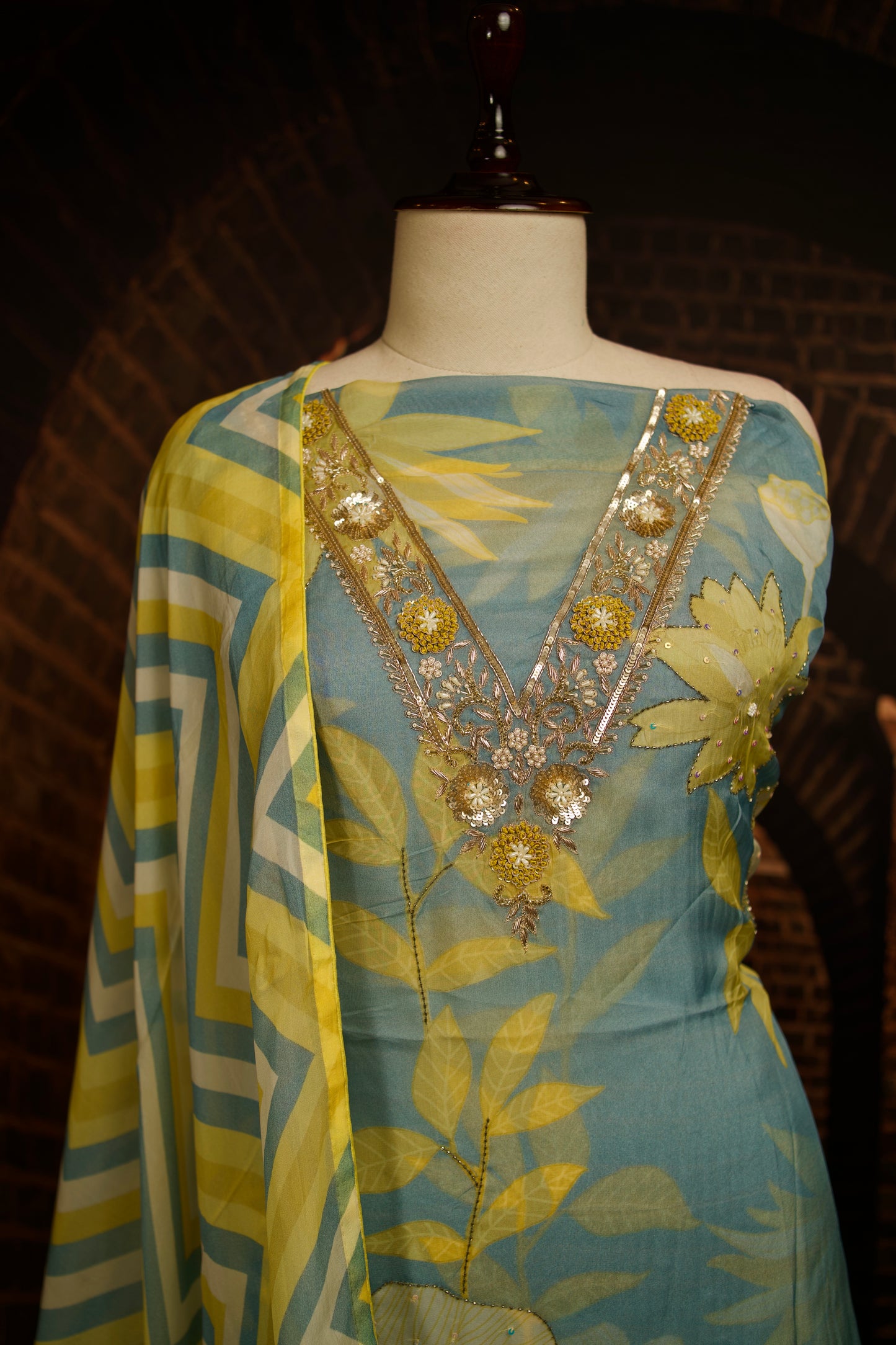 Printed Organza with Cutdana Detailing