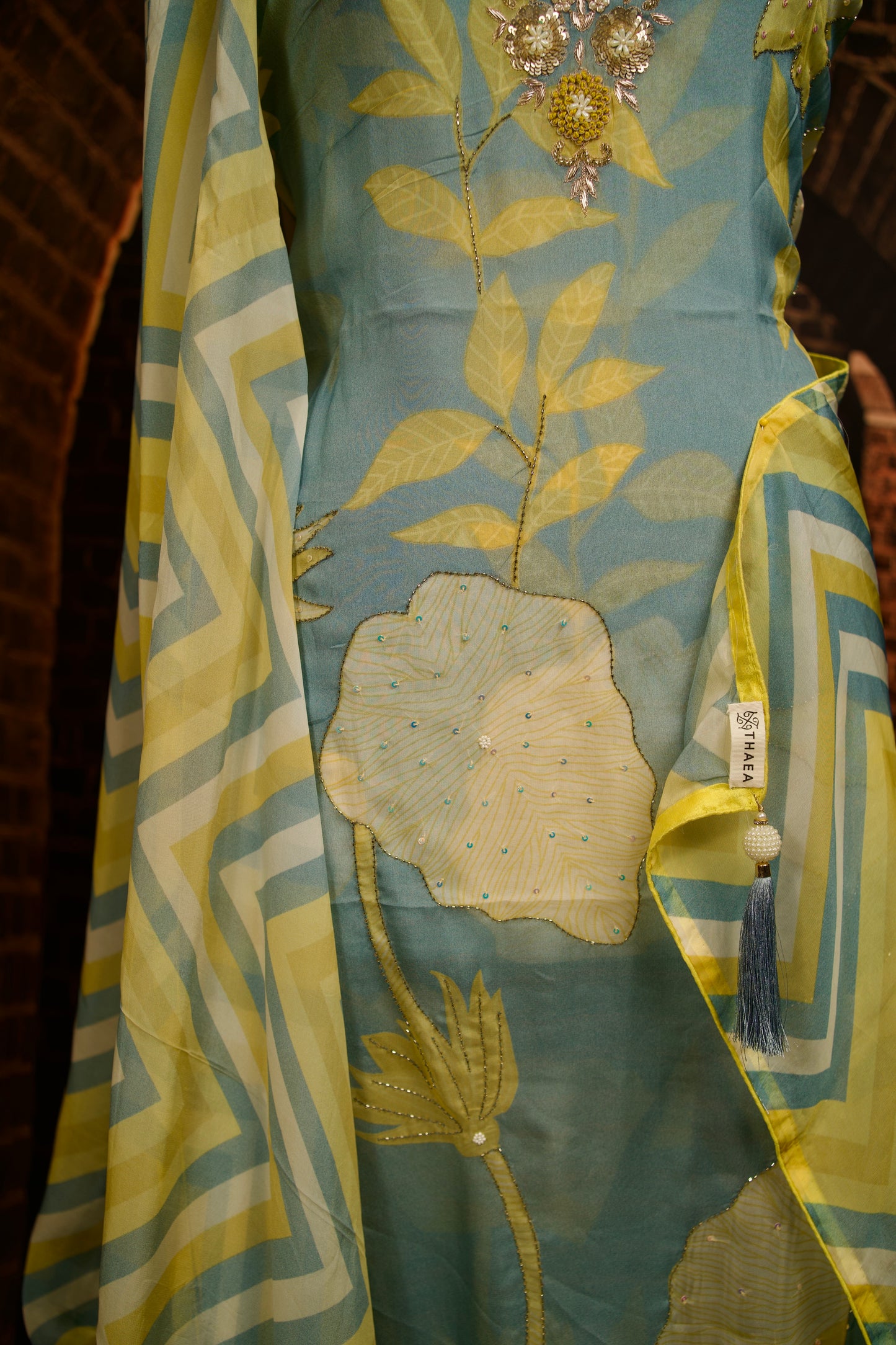 Printed Organza with Cutdana Detailing