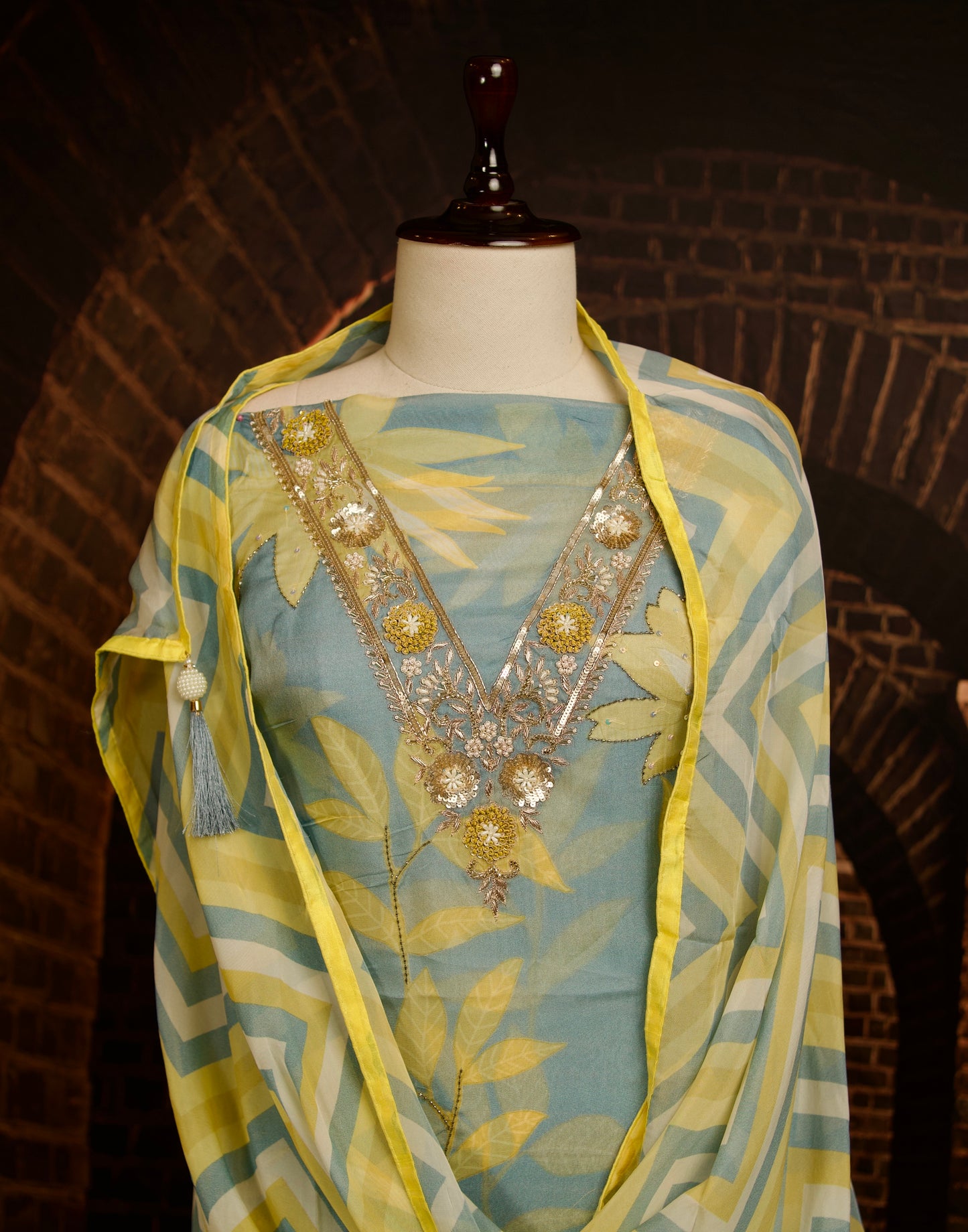 Printed Organza with Cutdana Detailing