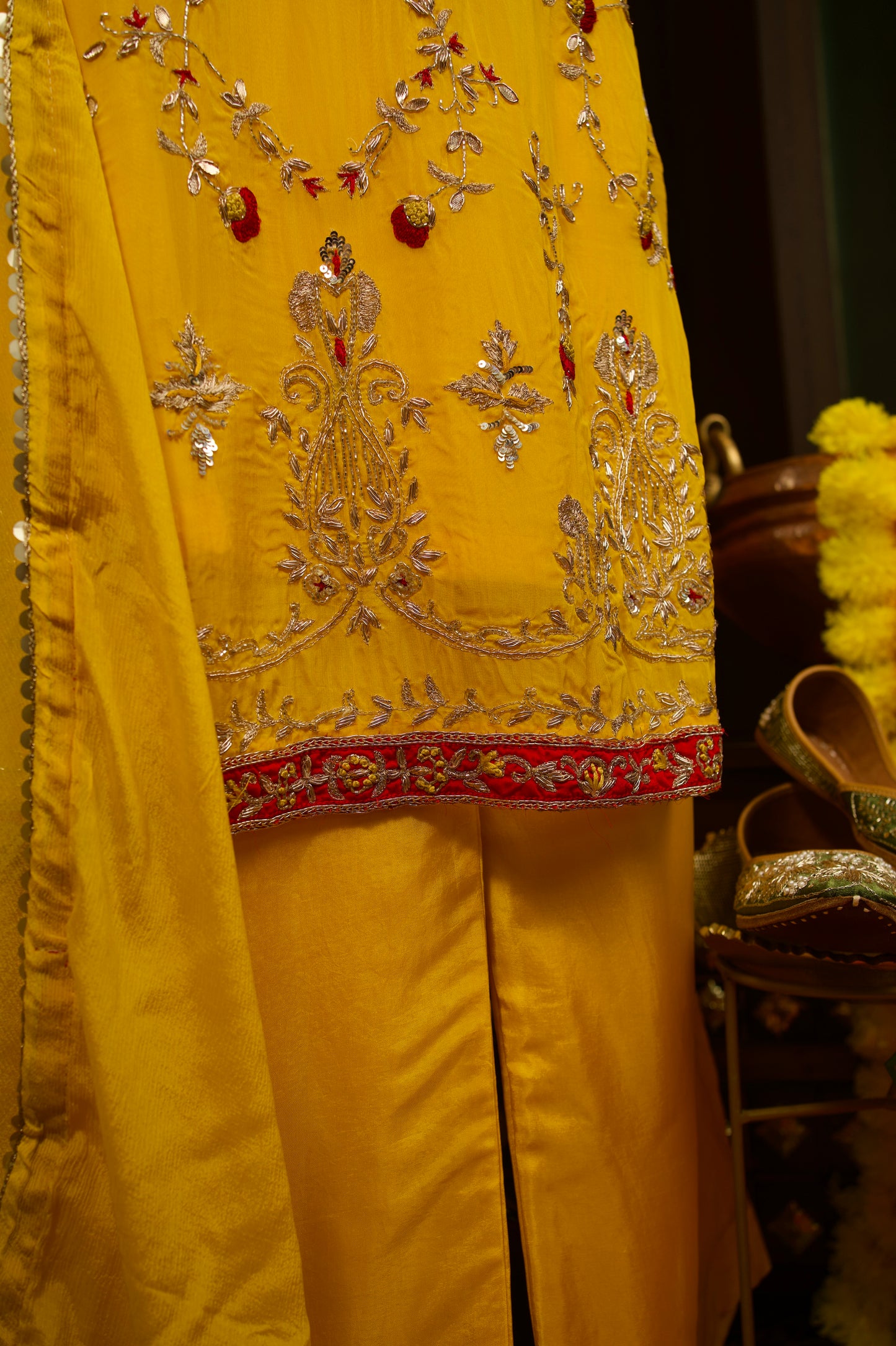 Yellow Organza Suit with Handwork