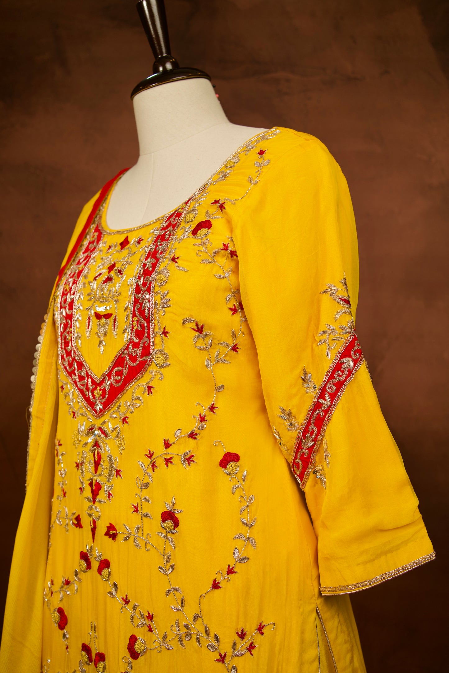 Yellow Organza Suit with Handwork