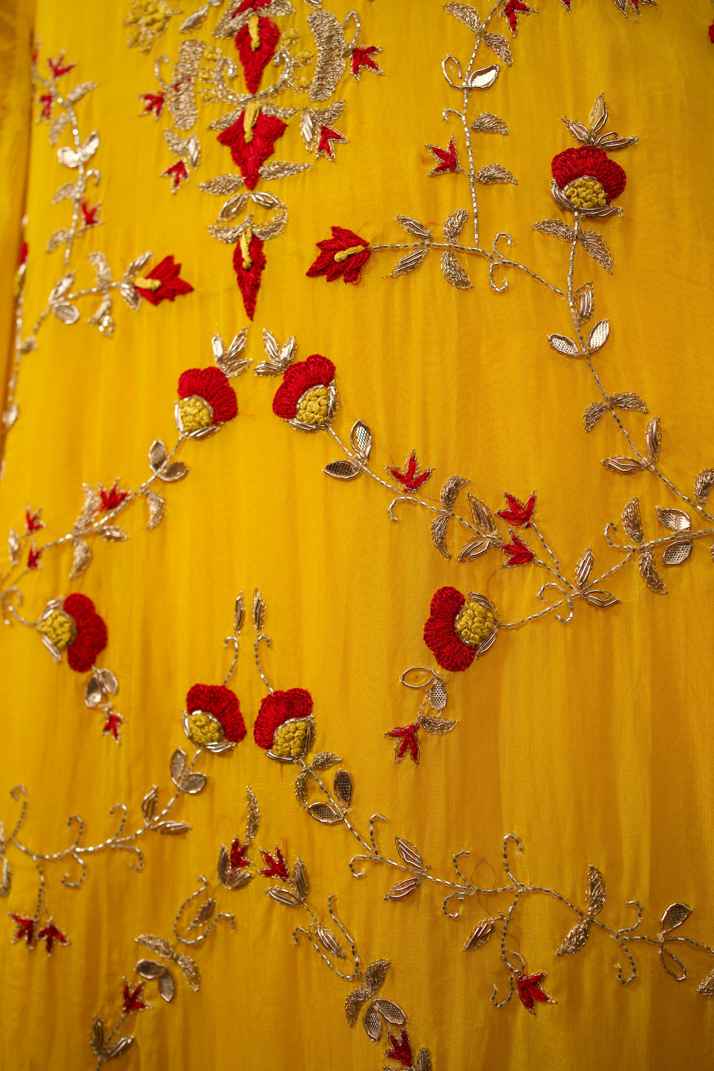 Yellow Organza Suit with Handwork