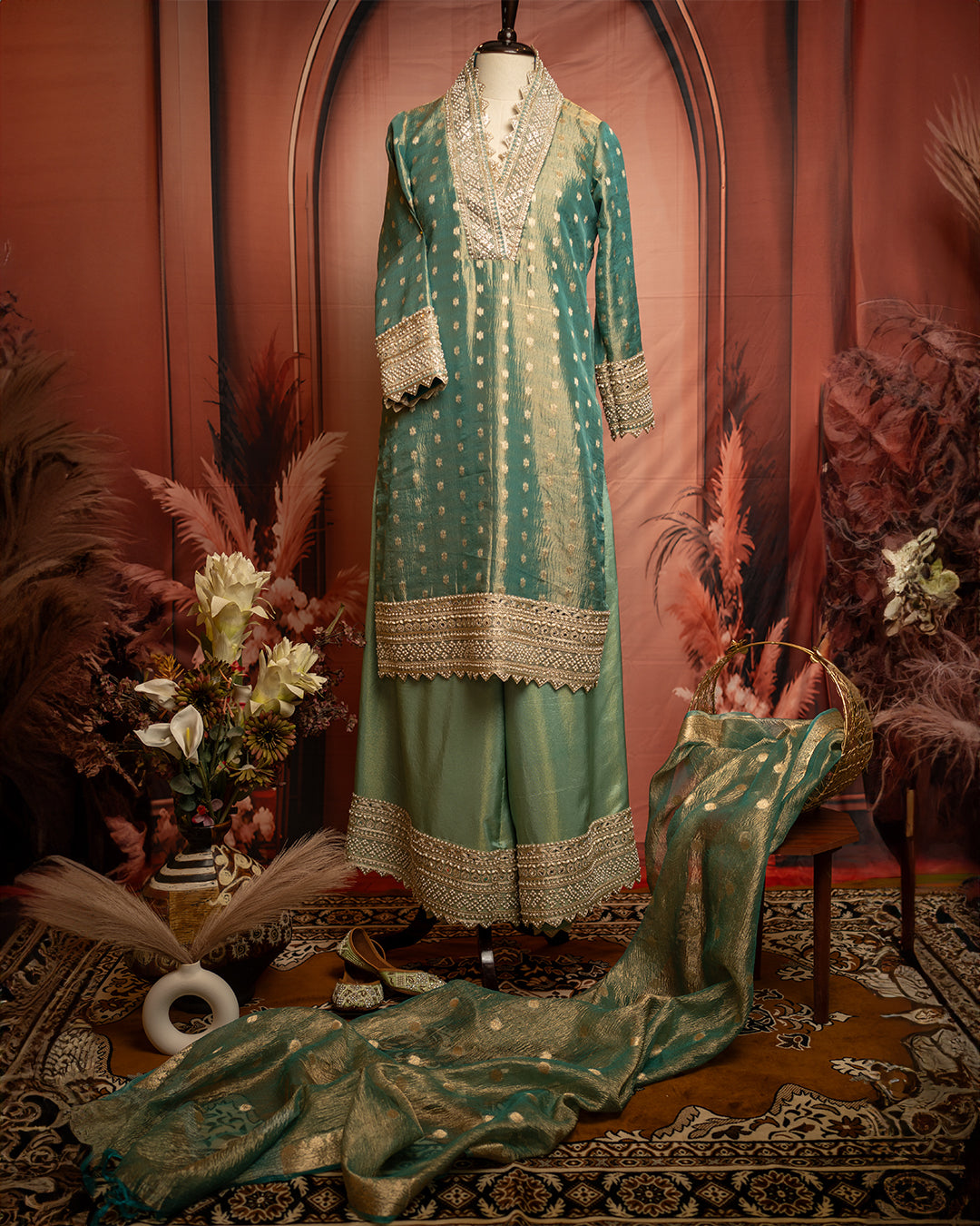 Pure Tissue Silk Banarasi Suit with Pearl Work Border