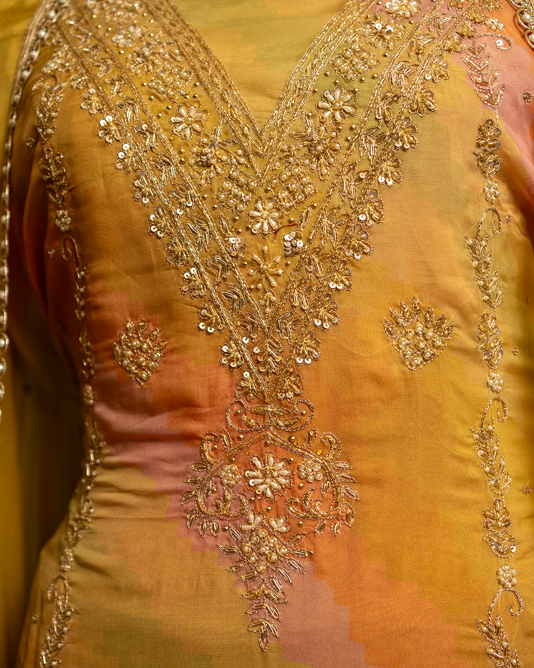 Organza Multicolor Suit with Hand-Embroidered Pant