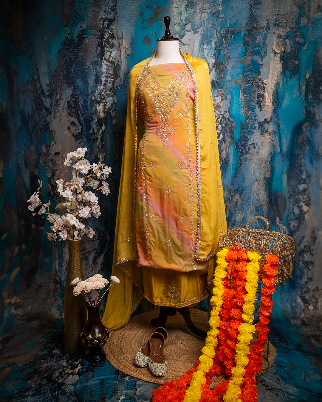 Organza Multicolor Suit with Hand-Embroidered Pant