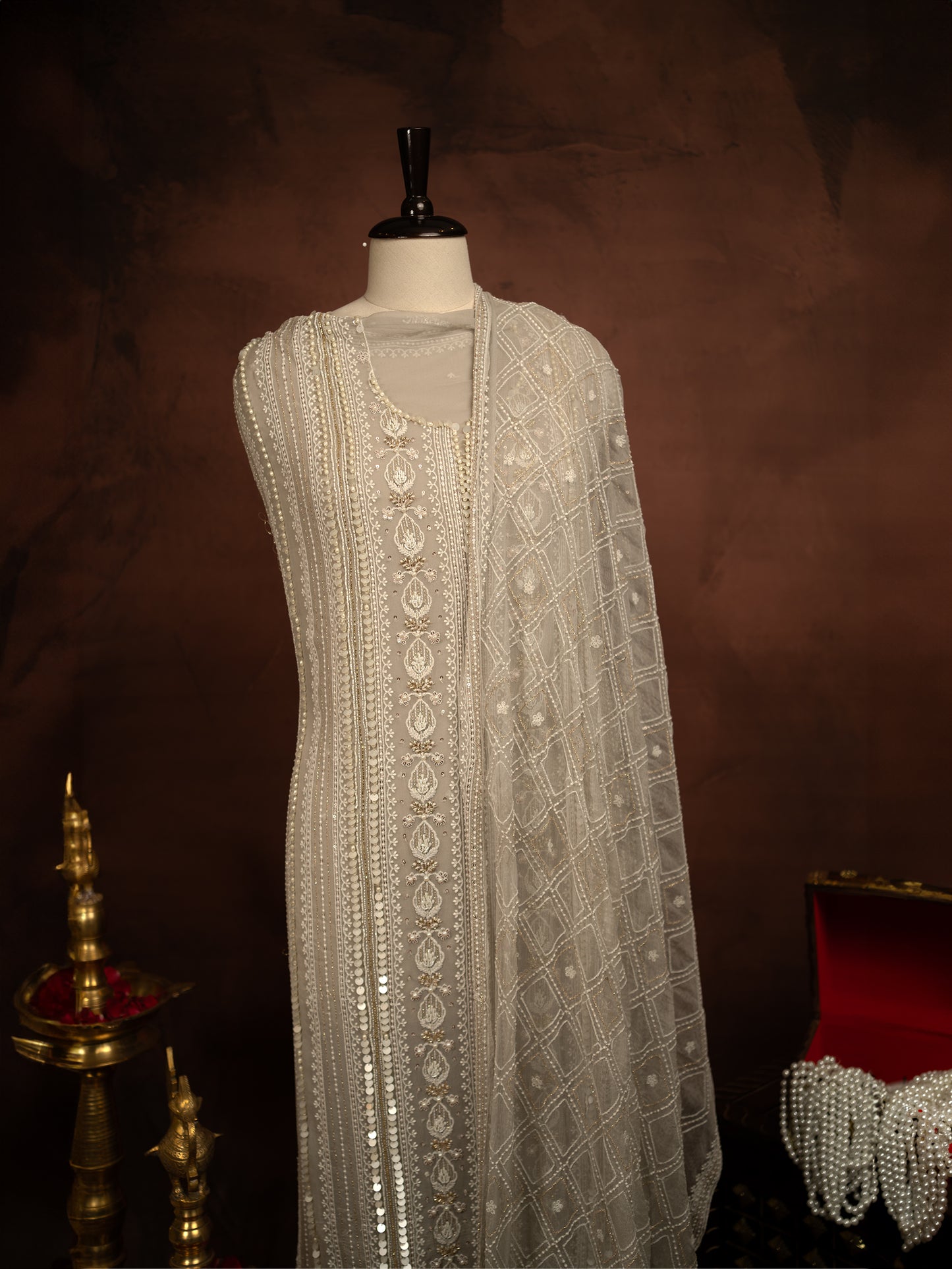 CHICKANKARI GREY WITH HANDWORK