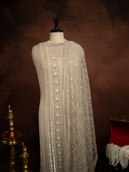 CHICKANKARI GREY WITH HANDWORK