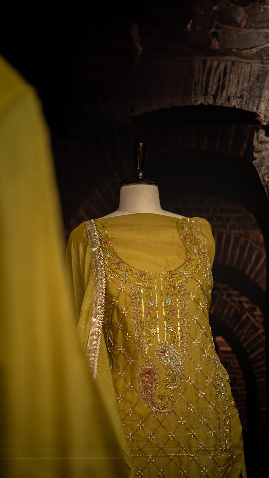 OLIVE ORGANZA WITH CHINON EMBROIDERY