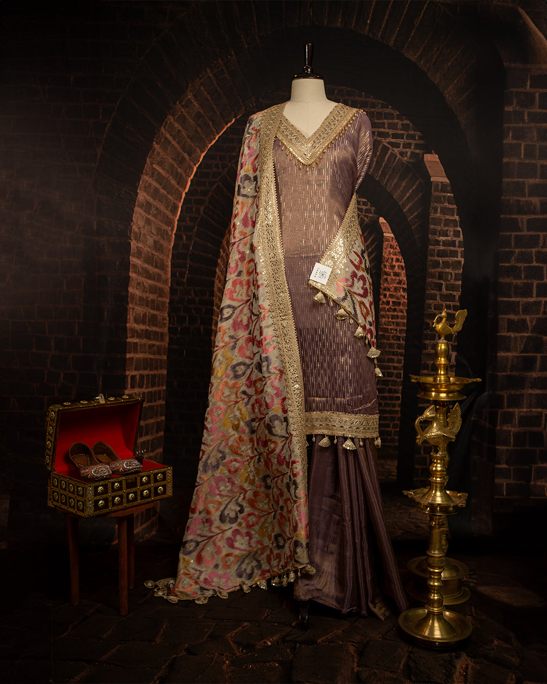 Pure Silk Tissue Dress with Vibrant Phulkari Dupatta