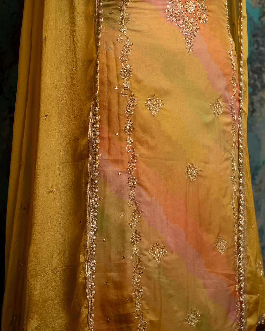 Organza Multicolor Suit with Hand-Embroidered Pant