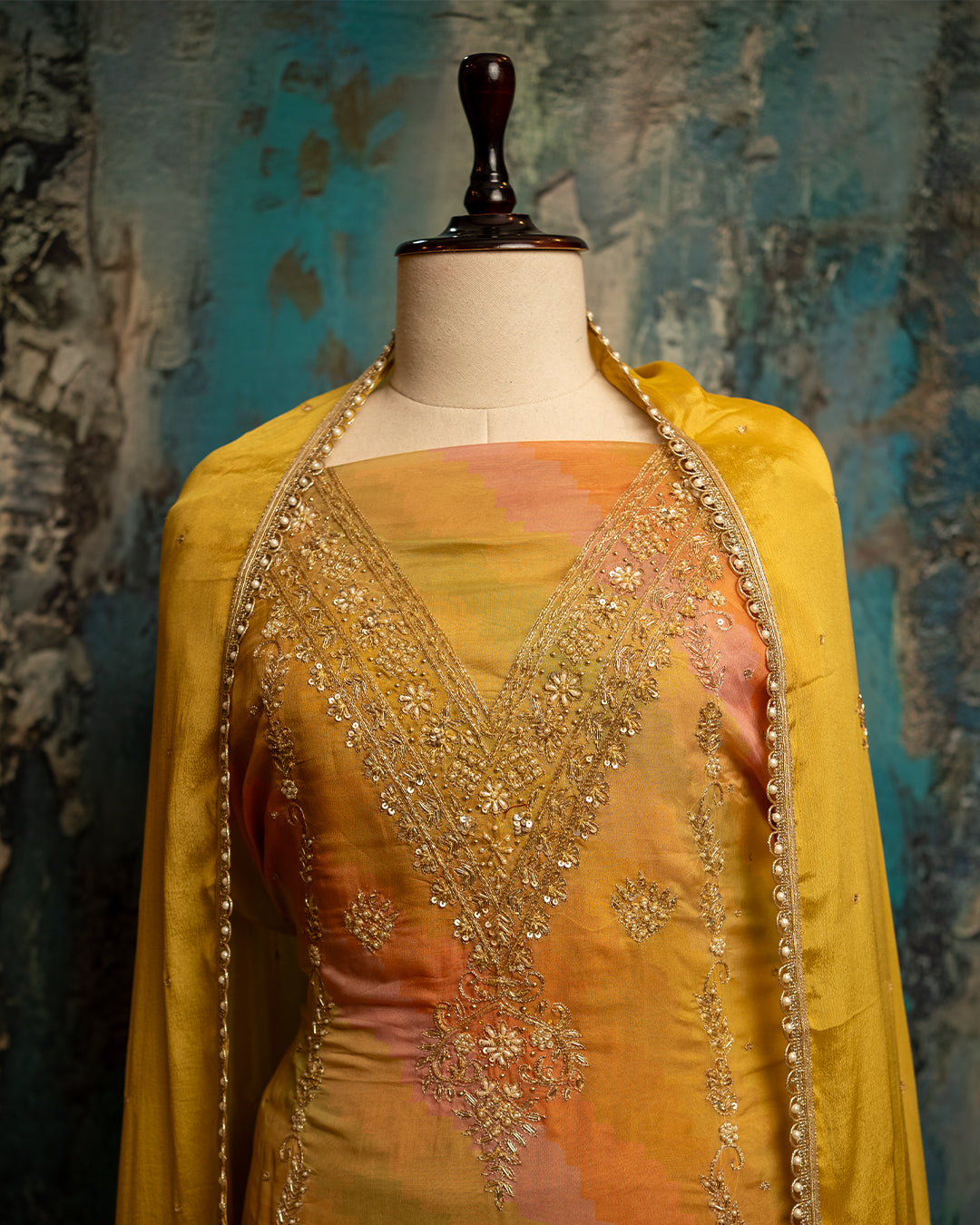 Organza Multicolor Suit with Hand-Embroidered Pant