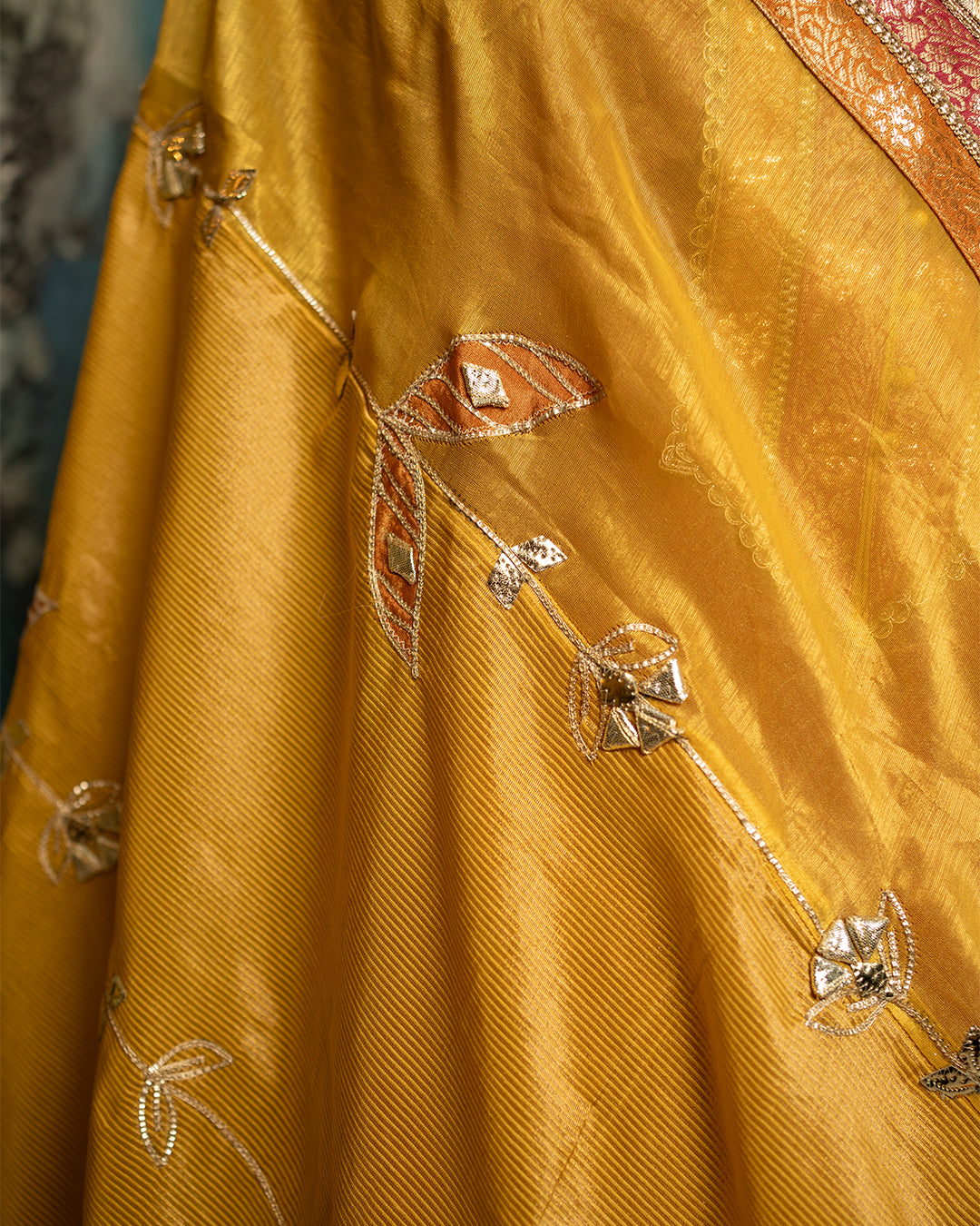 Brocade Tissue Silk Suit with Contrasting Dupatta and Gota Patti Detailing