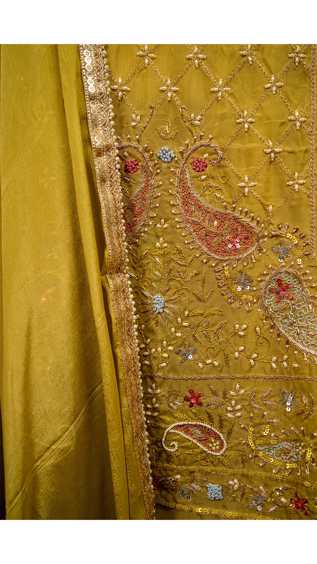 OLIVE ORGANZA WITH CHINON EMBROIDERY