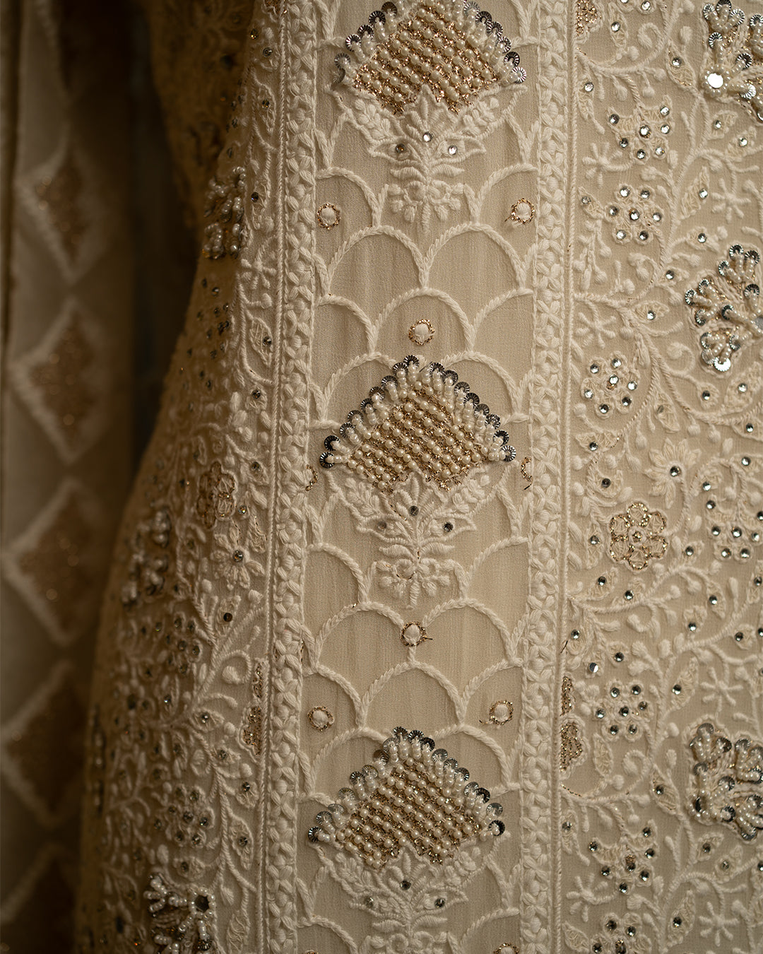 White chikankari with hand embroidery