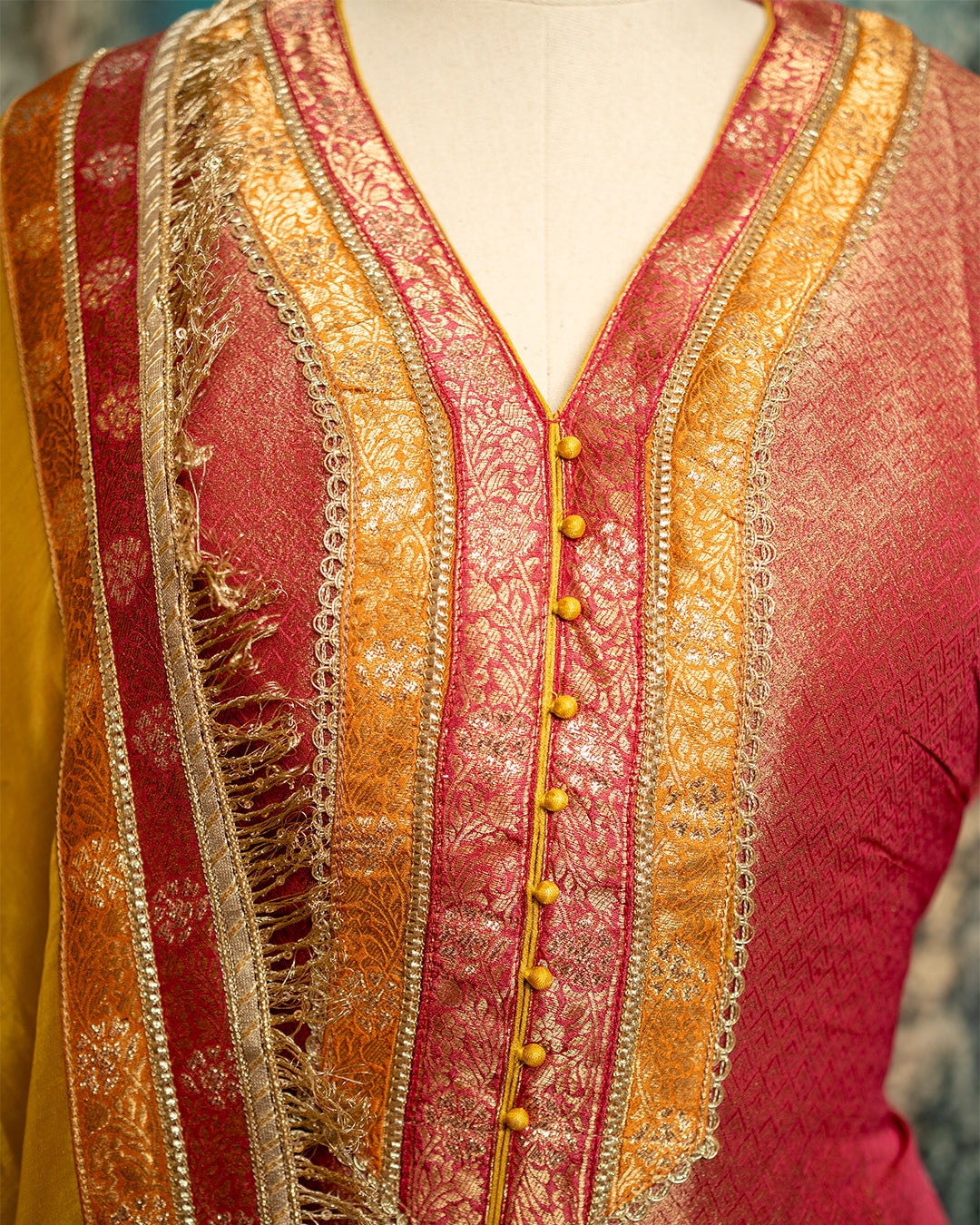 Brocade Tissue Silk Suit with Contrasting Dupatta and Gota Patti Detailing