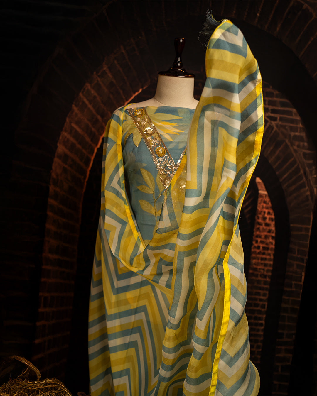 Printed Organza with Cutdana Detailing