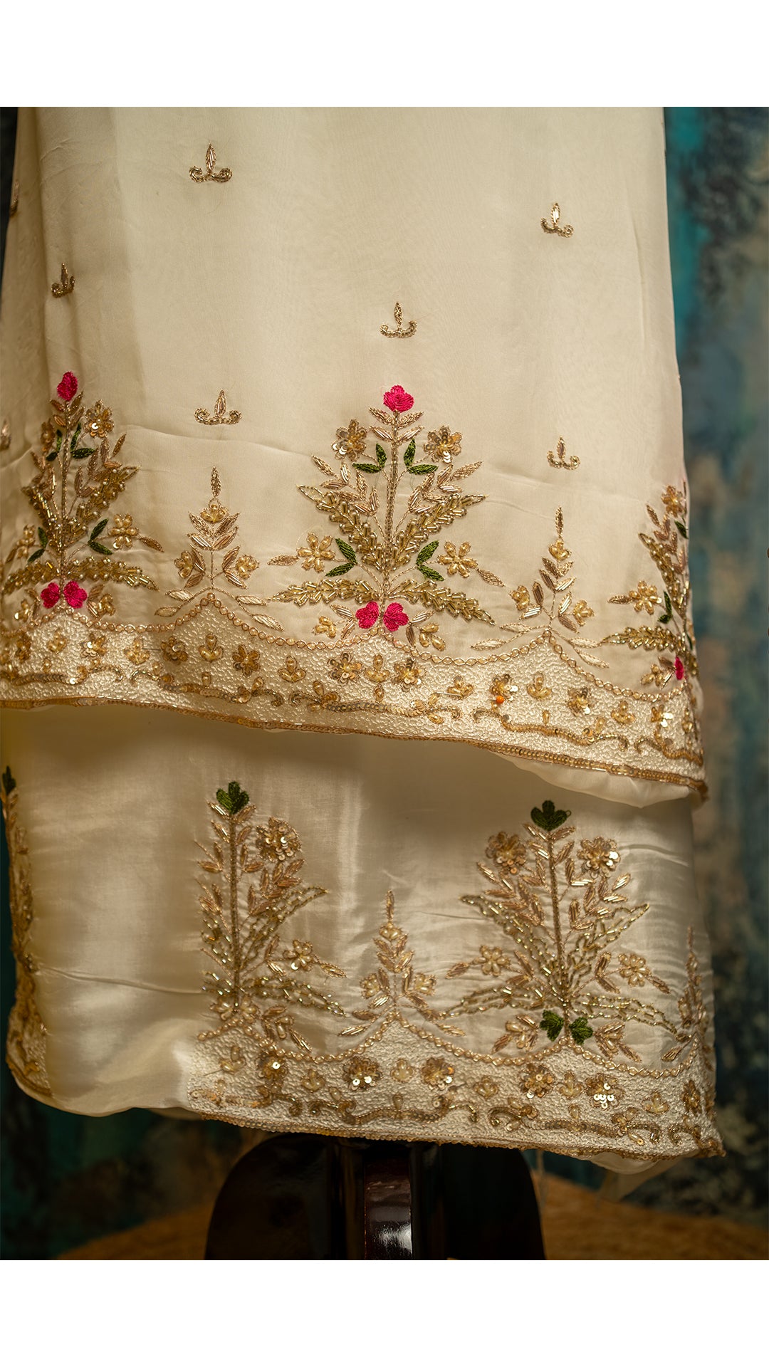 Elegant White Organza Fabric with Intricate Embroidery