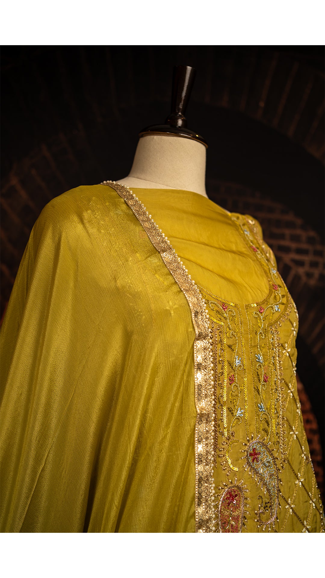 OLIVE ORGANZA WITH CHINON EMBROIDERY