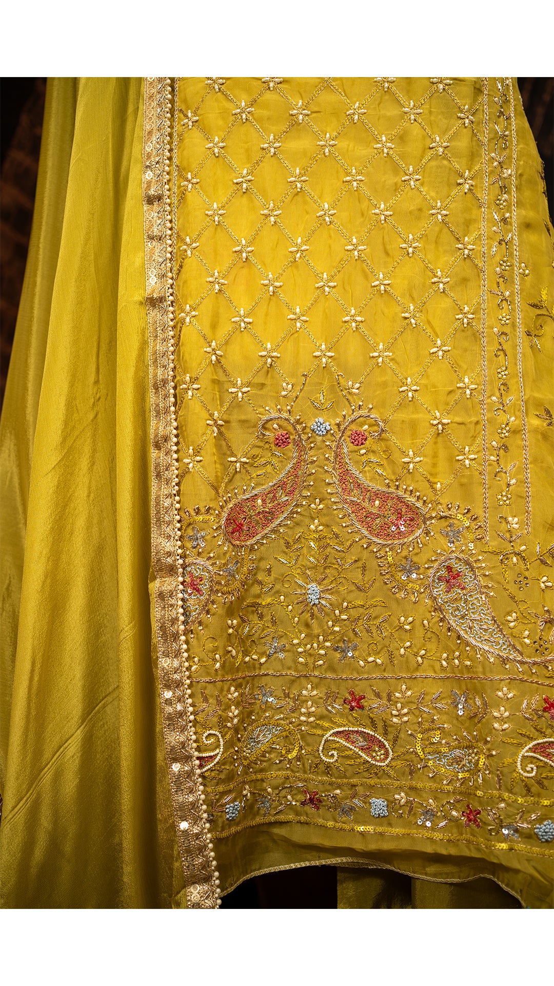 OLIVE ORGANZA WITH CHINON EMBROIDERY