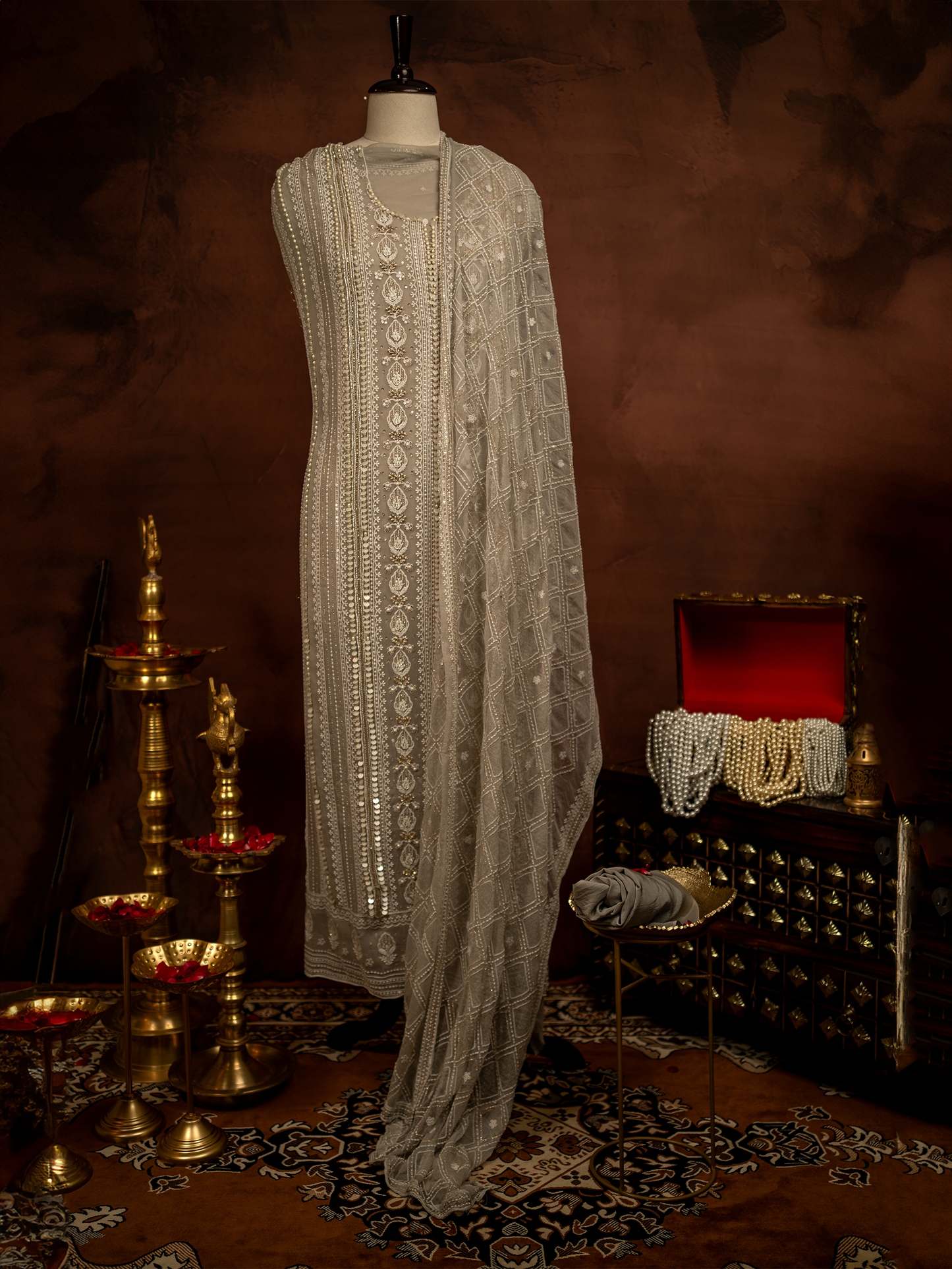 CHICKANKARI GREY WITH HANDWORK