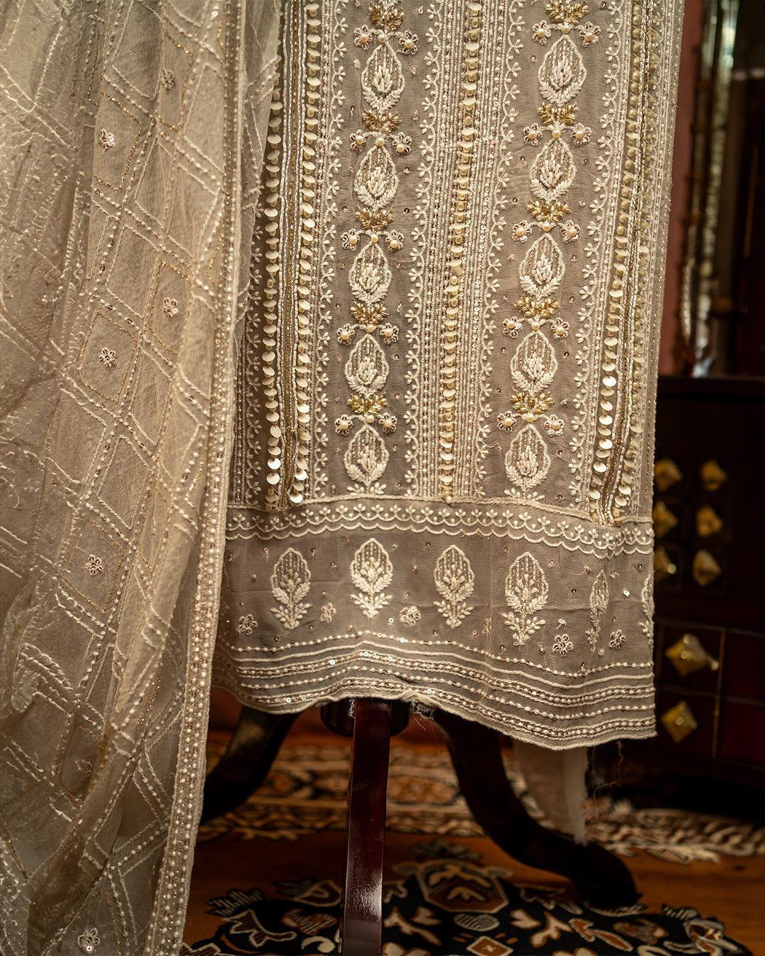 CHICKANKARI GREY WITH HANDWORK