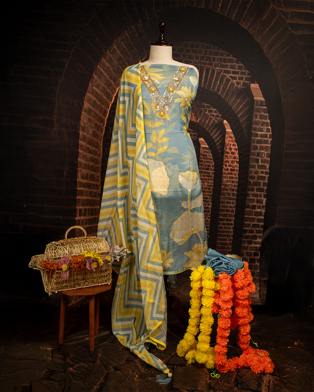 Pure Organza Floral Printed Dress Material