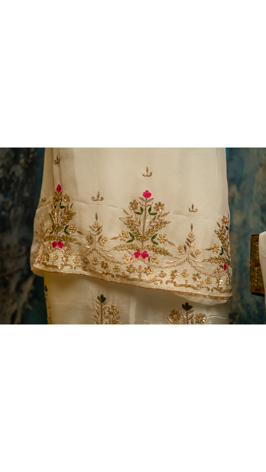 Elegant White Organza Fabric with Intricate Embroidery