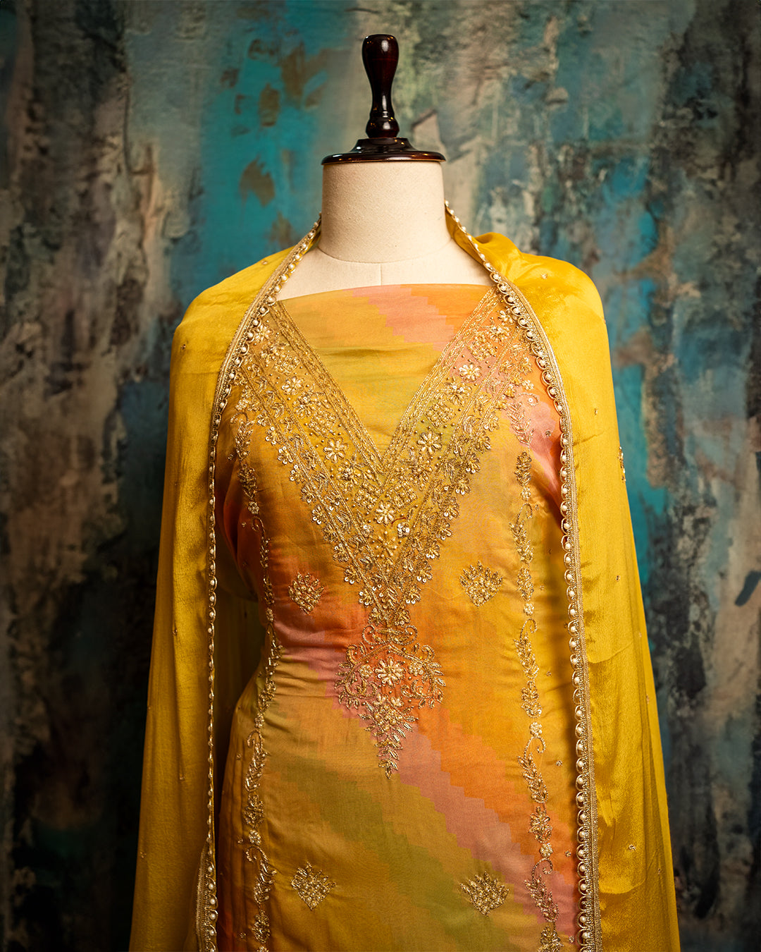 Organza Multicolor Suit with Hand-Embroidered Pant