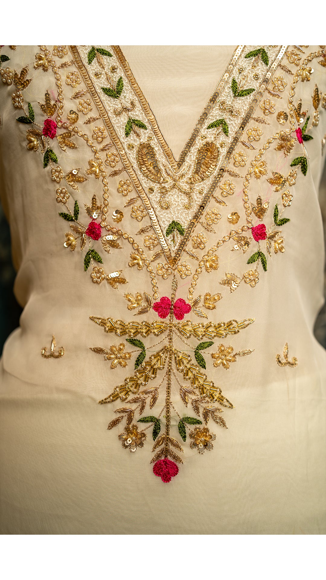 Elegant White Organza Fabric with Intricate Embroidery