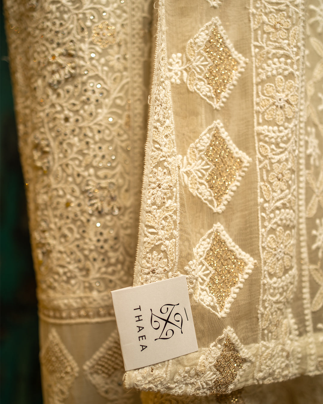 White chikankari with hand embroidery