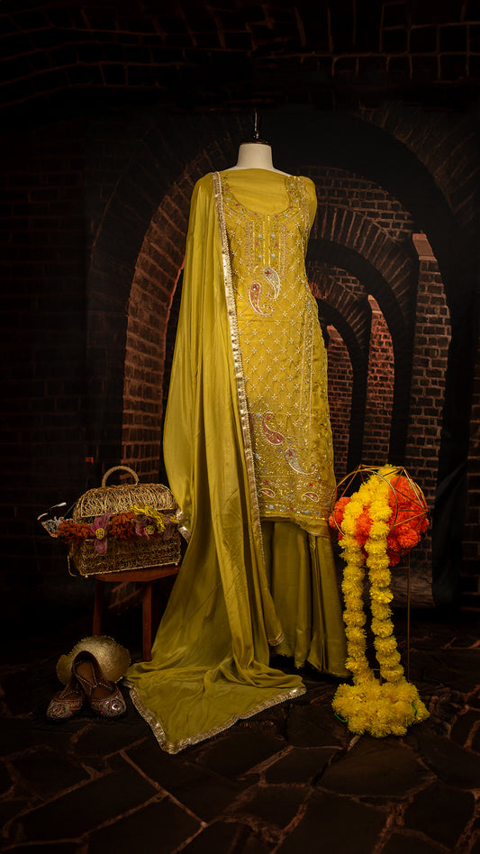 OLIVE ORGANZA WITH CHINON EMBROIDERY