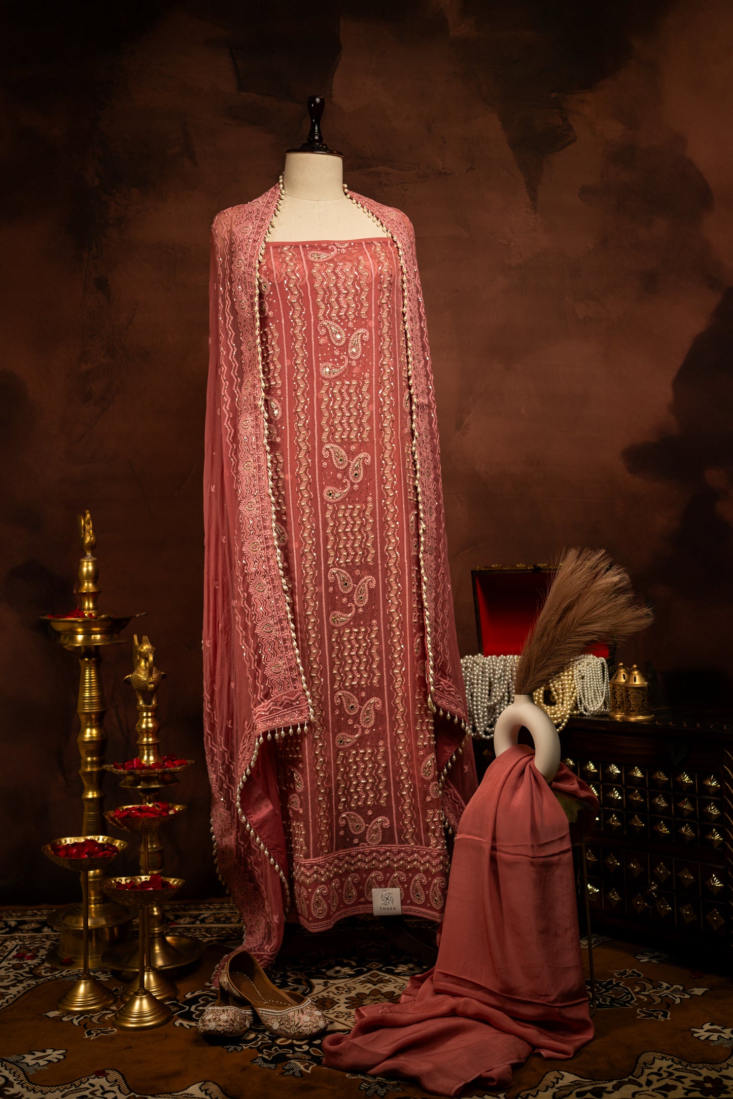 Elegant Pink Georgette Chikankari with Pearl Hand Embroidery