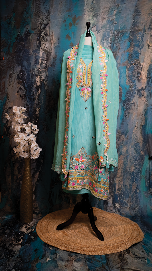 CRUSH TISSUE SILK WITH GOTA PATTI AND MIRROR