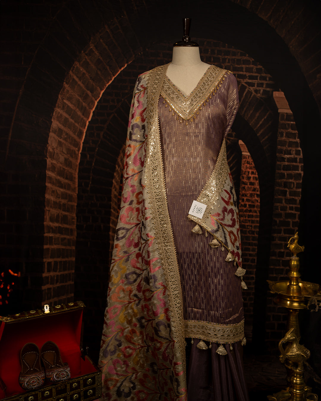 Pure Silk Tissue Dress with Vibrant Phulkari Dupatta