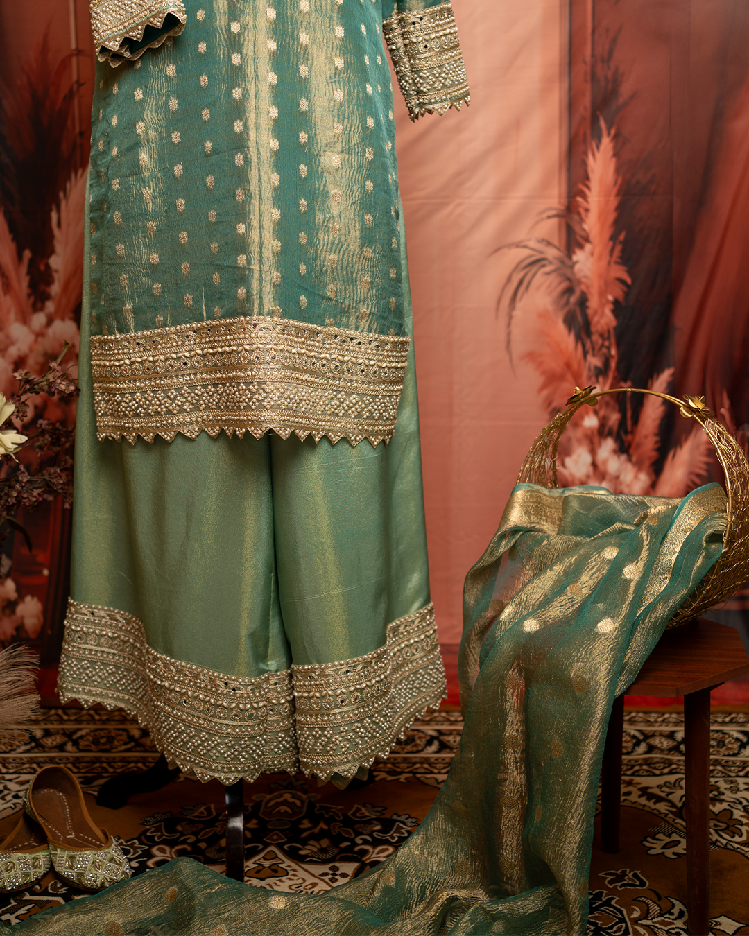 Pure Tissue Silk Banarasi Suit with Pearl Work Border