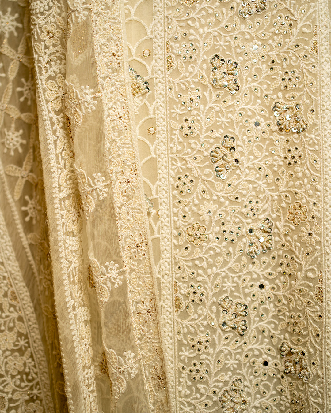 White chikankari with hand embroidery