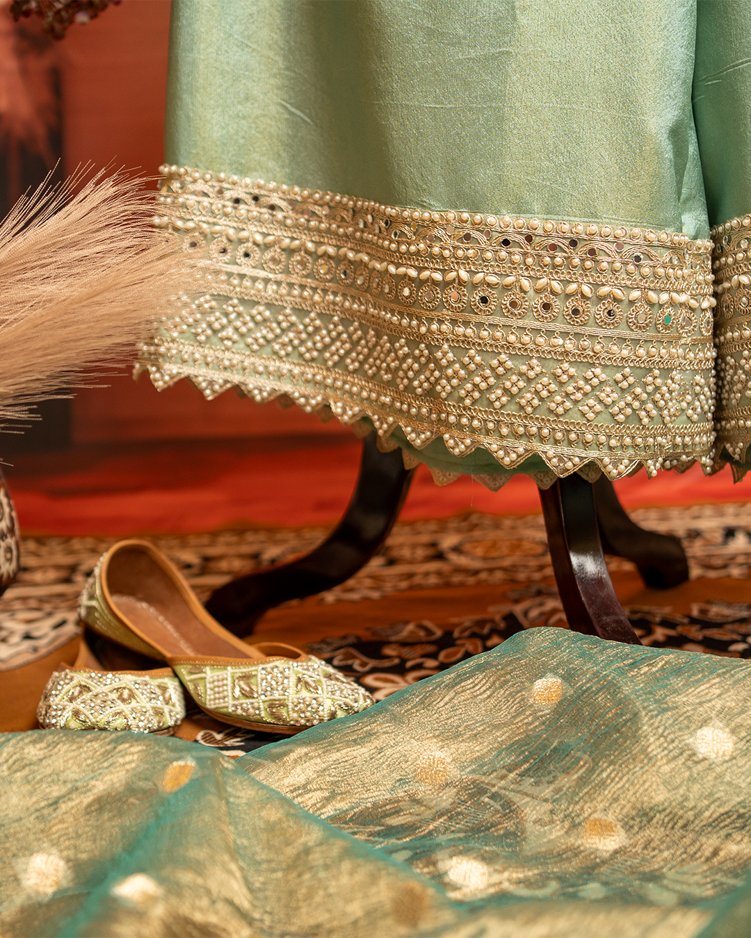 Pure Tissue Silk Banarasi Suit with Pearl Work Border