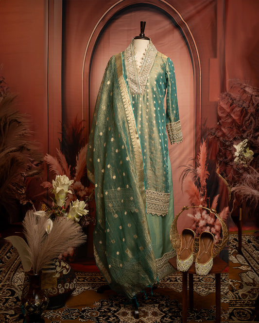 Pure Tissue Silk Banarasi Suit with Pearl Work Border