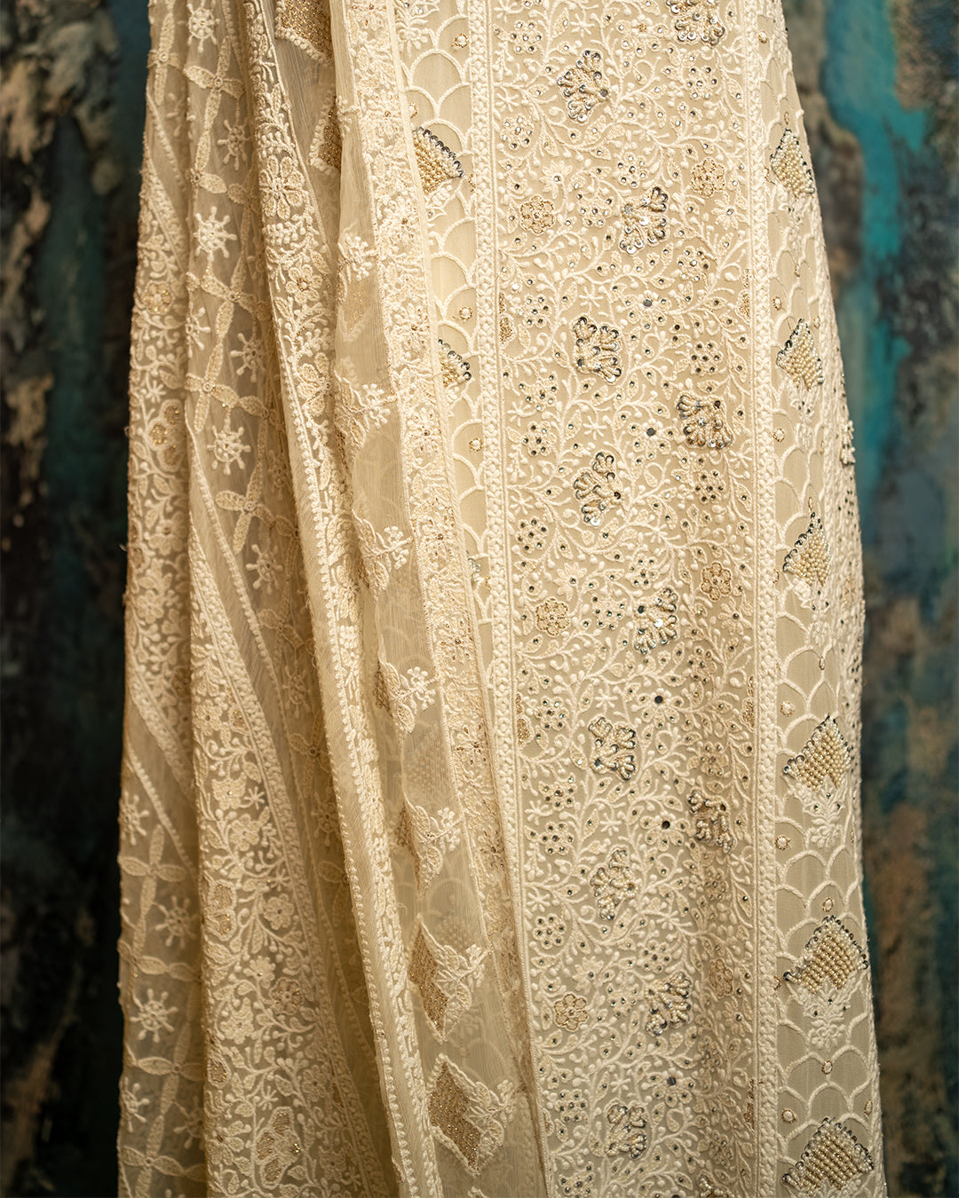 White chikankari with hand embroidery